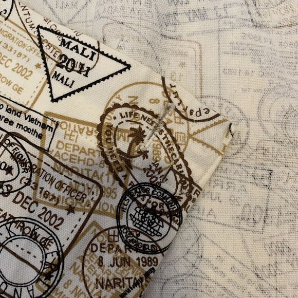 Retro Brown Fabric Cloth Shower Curtain Vintage Traveler Passport Stamps 72 x 66 - Picture 4 of 4